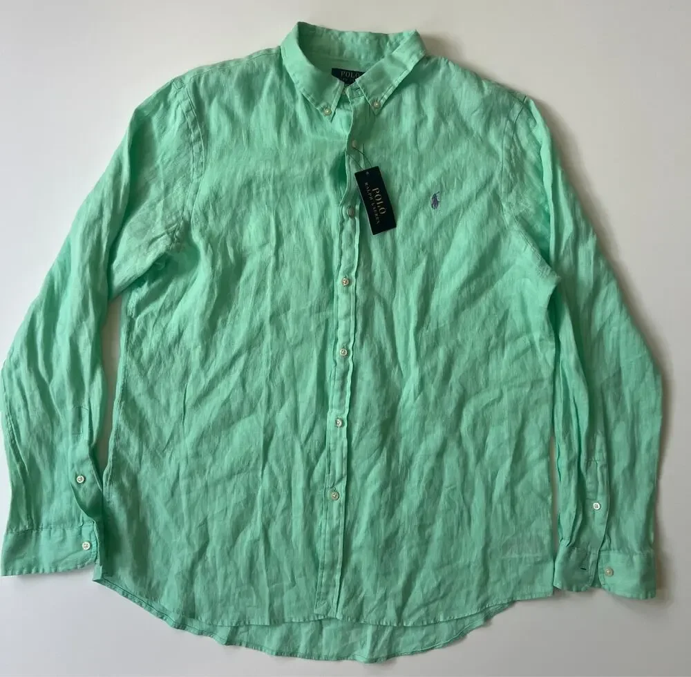 Polo Ralph Lauren Slim Fit Long Sleeve Linen Button Down Shirt Men's 2XL